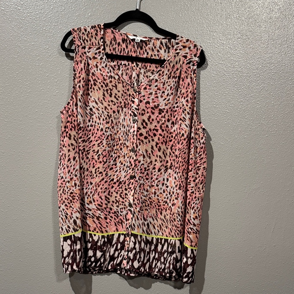 CAbi Pink and Brown Animal Print Blouse